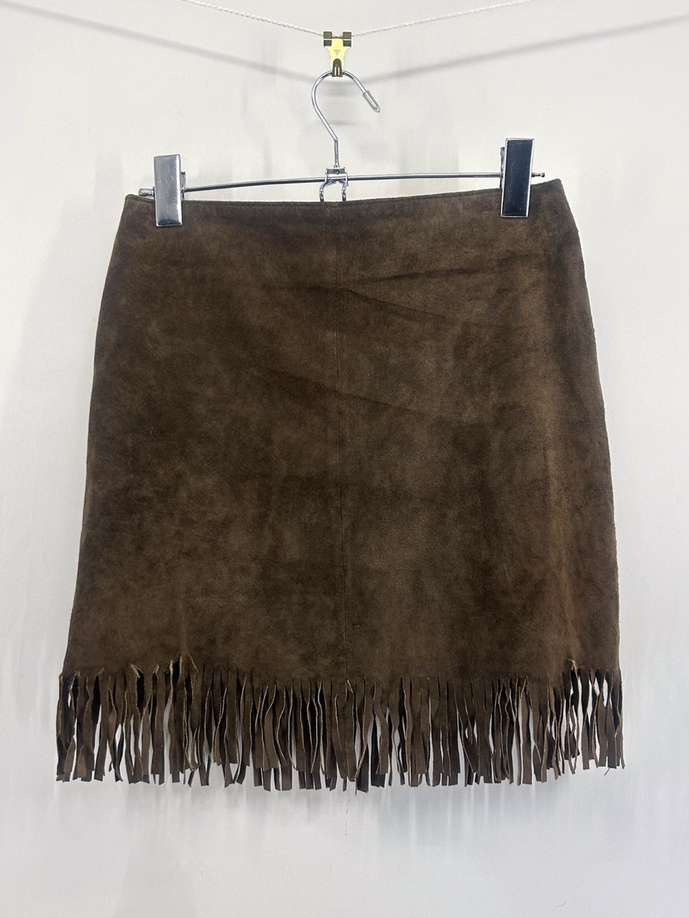 Vintage Y2K Blue Asphalt Brown 100% Suede Leather Fringe X-small